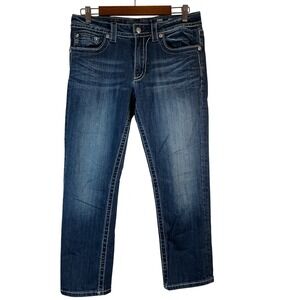 Miss Me Womens Boyfriend Capri Jeans‎ Embellished Pockets Size 28 Dark Wash